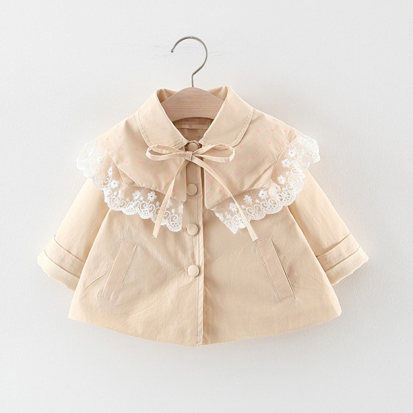EW foreign trade children's clothing autumn new middle and small children's windbreaker coat Korean lace windbreaker girl's fashion coat