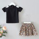 EW foreign trade children's summer new suit 2020 off shoulder short sleeve leopard skirt fashion two piece set tz79