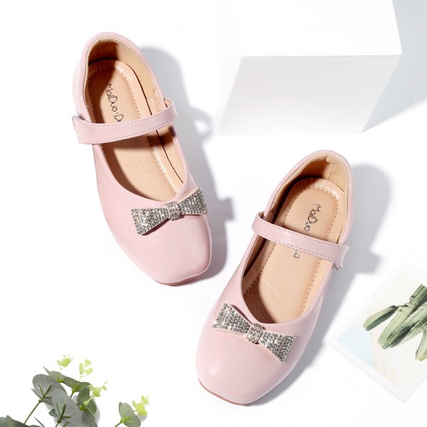 Children's shoes new 2021 spring and autumn girls' single shoes women's treasure princess shoes diamond BOW FLAT SHOES