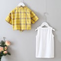 EW foreign trade children's clothing 2020 summer new girls' suit yellow Plaid Shirt vest skirt two piece set tz63