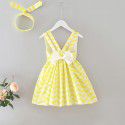 EW foreign trade children's wear 2020 Xiaxin girls wave fashion stripe V-neck open back bow dress q145-2