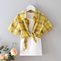 EW foreign trade children's clothing 2020 summer new girls' suit yellow Plaid Shirt vest skirt two piece set tz63