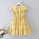 EW foreign trade children's summer girls' skirt short sleeve cotton round neck Ruffle Dress q127
