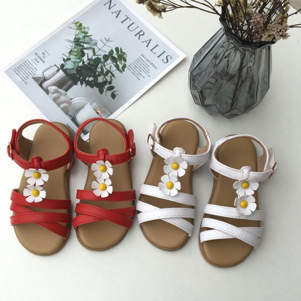 2020 new lovely flower leather ROMAN SANDALS Korean summer soft soled girls sandals children's shoes