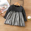 EW foreign trade children's wear 2021 autumn new girl's black gold knitting puffy dress 1887