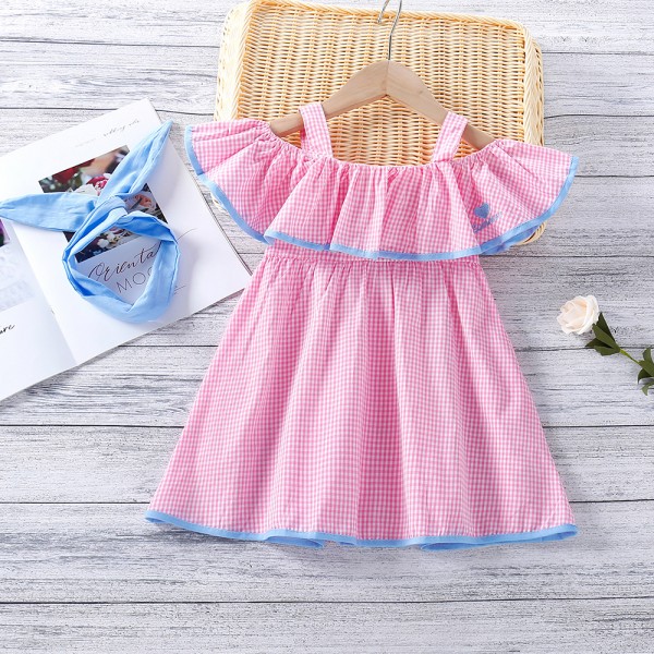 EW foreign trade children's wear 2021 summer new dress lattice Sling Shoulder skirt hair band 1957
