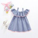 EW foreign trade children's wear 2021 summer new dress lattice Sling Shoulder skirt hair band 1957