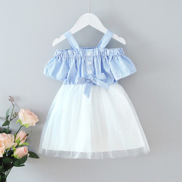 EW foreign trade children's dress 2020 new summer children's skirt stripe sling bow net princess skirt q172