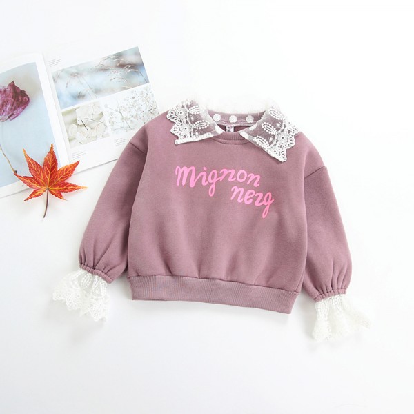 1.0ew foreign trade children's clothing autumn winter 2020 children's new top lace collar girls' fleece sweater 1818