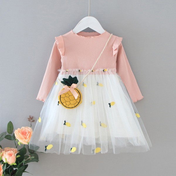 Foreign trade children's mesh dress 2020 new children's dress fake two lovely children's dress one hair
