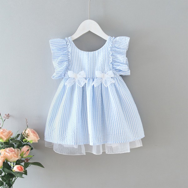 EW foreign trade children's dress 2020 girl's dress summer dress foreign style bow stripe girl's princess skirt q168