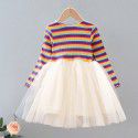 EW foreign trade children's clothing fall 2019 new girl's mesh dress rainbow stitching bottom skirt 1983-2