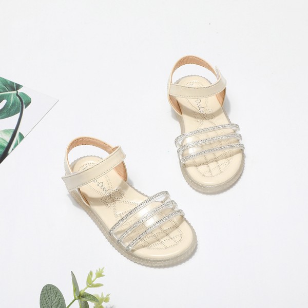 Girls' sandals 2021 new summer princess shoes transparent diamond beach shoes soft sole pink net red shoes wholesale