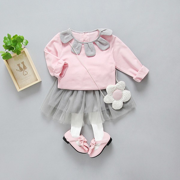 Off season Taobao children's 2020 spring new Korean girls' petal collar T-shirt 1701
