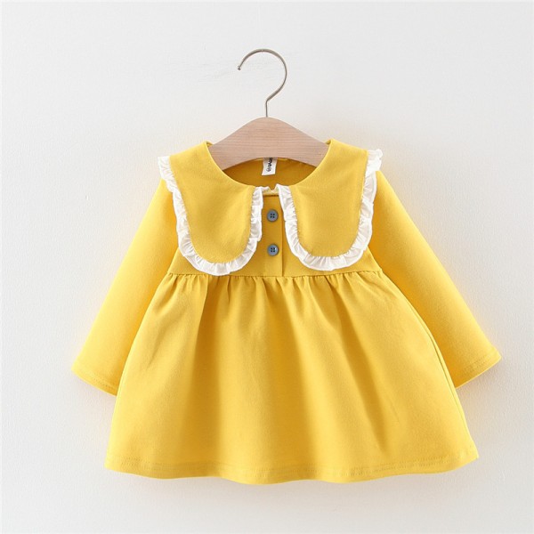 EW foreign trade children's dress autumn 2020 solid color lace collar skirt girl's long sleeve skirt m726