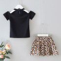 EW foreign trade children's summer new suit 2020 off shoulder short sleeve leopard skirt fashion two piece set tz79