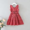 EW foreign trade children's clothing 2020 summer new girls' single breasted V-neck Plaid sleeveless vest dress q156