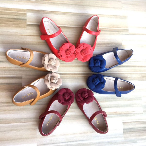 Spring and autumn 2018 girls' super fiber shoes camellia flower princess shoes baby single shoes children's shoes