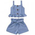 EW foreign trade children's wear European and American baby children's jeans two piece bow set