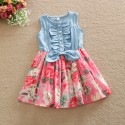 A new Korean girl's Denim floral dress for children