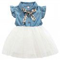 EW foreign trade children's clothing 2020 summer new dress small flying sleeve bow decoration denim gauze skirt 1956