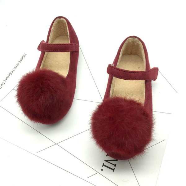 Factory direct sales 19 winter baby plush shoes real rabbit hair lovely princess girl's shoes Korean children's cotton shoes