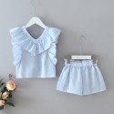 EW foreign trade children's clothing 2020 Korean girls' summer Striped Ruffle Top + shorts two piece set tz42-1