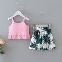 EW foreign trade children's wear 2020 summer new Ruffle suspender top Flamingo Print Shorts Set M51