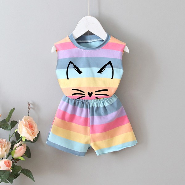 EW foreign trade children's clothing 2020 new girls vest set summer two piece kitten Korean version sleeveless tz62-2