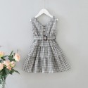 EW foreign trade children's clothing 2020 summer new girls' single breasted V-neck Plaid sleeveless vest dress q156