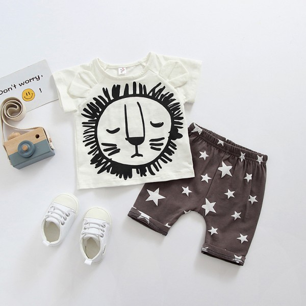 EW foreign trade children's clothing 2020 summer Baby Set Baby Short Sleeve cute lion two piece set tz42
