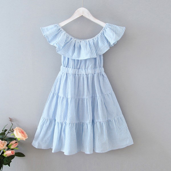 EW foreign trade children's wear 2020 new CUHK girl's dress with one neck stripe and lotus leaf skirt q122