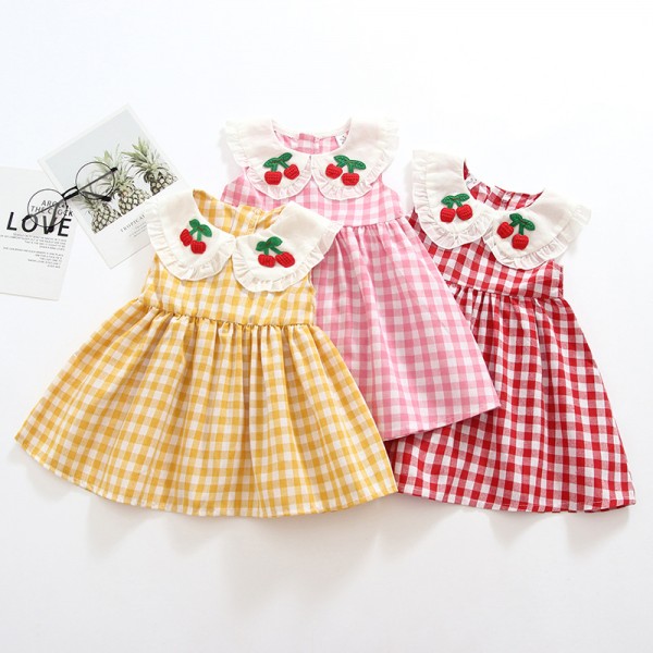 EW foreign trade children's summer new children's skirt girl's Cotton Skirt check cherry children's dress 1943