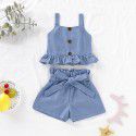 EW foreign trade children's wear European and American baby children's jeans two piece bow set