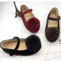 Factory direct sales 19 winter baby plush shoes real rabbit hair lovely princess girl's shoes Korean children's cotton shoes