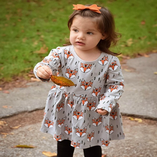 Foreign trade children's wear European and American girls spring and autumn cartoon fox dress 1899