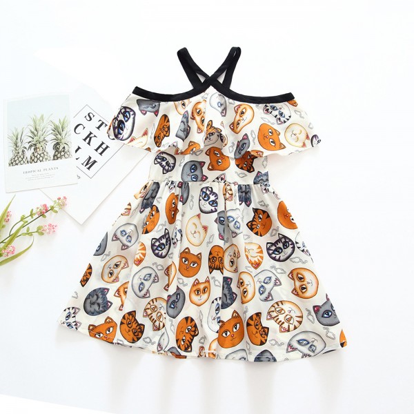 EW foreign trade children's wear children's summer wear 2020 new girl cat dress little girl princess skirt q154