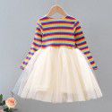 EW foreign trade children's clothing fall 2019 new girl's mesh dress rainbow stitching bottom skirt 1983-2