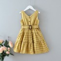 EW foreign trade children's clothing 2020 summer new girls' single breasted V-neck Plaid sleeveless vest dress q156