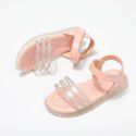 Girls' sandals 2021 new summer princess shoes transparent diamond beach shoes soft sole pink net red shoes wholesale