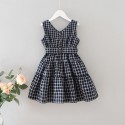 EW foreign trade children's clothing 2020 summer new girls' single breasted V-neck Plaid sleeveless vest dress q156