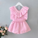 EW foreign trade children's clothing 2020 Korean girls' summer Striped Ruffle Top + shorts two piece set tz42-1