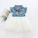 EW foreign trade children's clothing 2020 summer new dress small flying sleeve bow decoration denim gauze skirt 1956