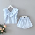 EW foreign trade children's clothing 2020 Korean girls' summer Striped Ruffle Top + shorts two piece set tz42-1