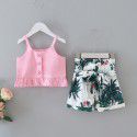 EW foreign trade children's wear 2020 summer new Ruffle suspender top Flamingo Print Shorts Set M51