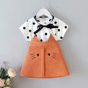 EW foreign trade children's wear 2020 summer new middle and small girls loose tie dot cat skirt suit hp16