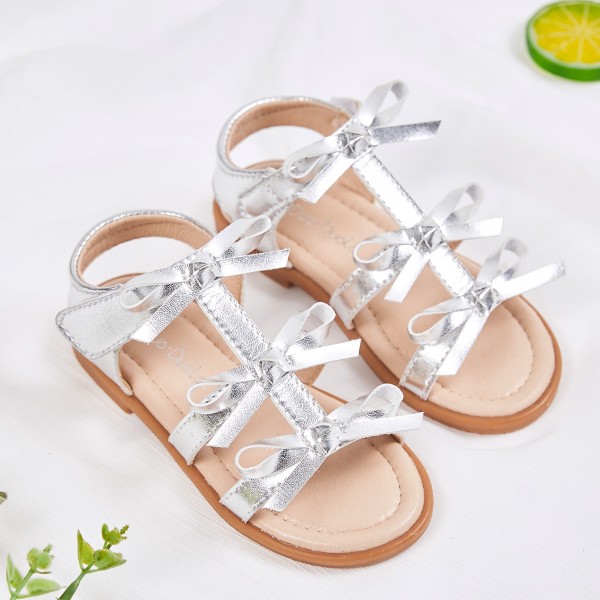 Amazon girls' sandals 2021 new bowknot girls' shoes summer children's shoes golden silver student shoes
