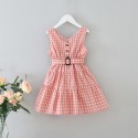 EW foreign trade children's clothing 2020 summer new girls' single breasted V-neck Plaid sleeveless vest dress q156