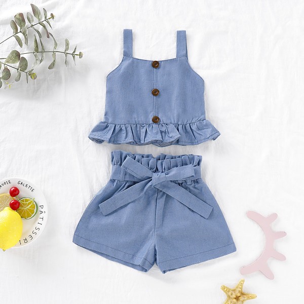 EW foreign trade children's wear European and American baby children's jeans two piece bow set