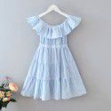 EW foreign trade children's wear 2020 new CUHK girl's dress with one neck stripe and lotus leaf skirt q122